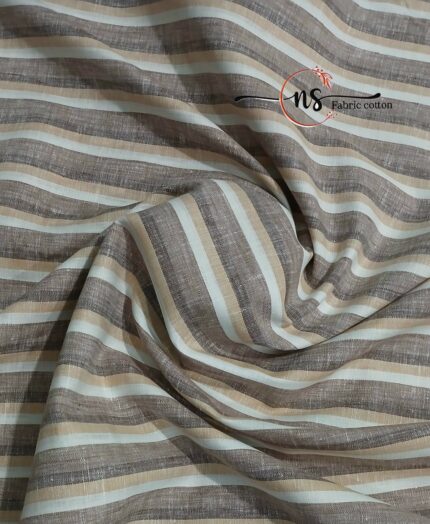 Pure Linen Striped Shirt Fabric Grey
