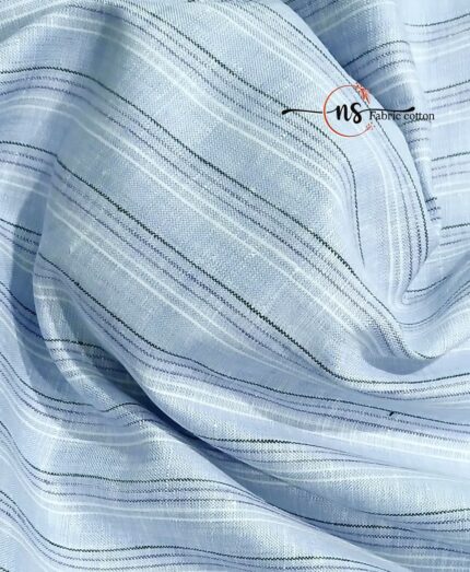 Pure Linen Striped Shirt Fabric Sky Blue