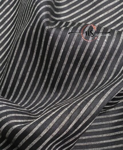 Pure Linen Striped Shirt Fabric Black
