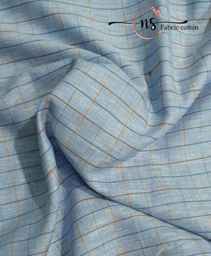 Pure Linen Checks Shirt Fabric Blue